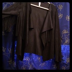 Black faux suede tassel jacket